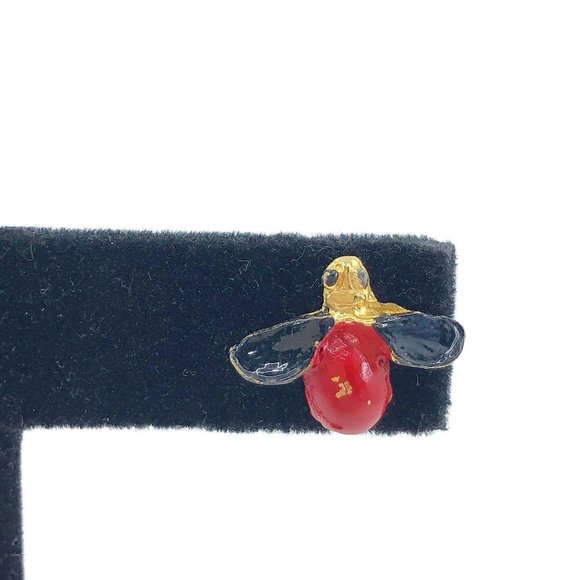 Enamel Black and Red Bug Earrings, Lady Bug Stud - Picture 3 of 6